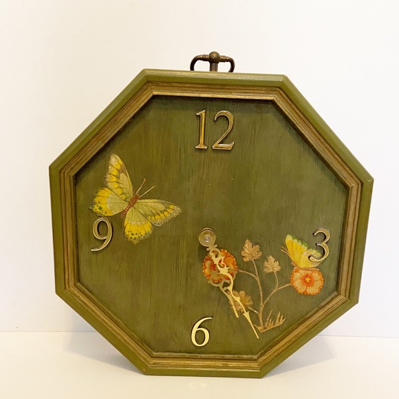 Other - Vintage Handmade Green And Gold Wooden Wall Clock